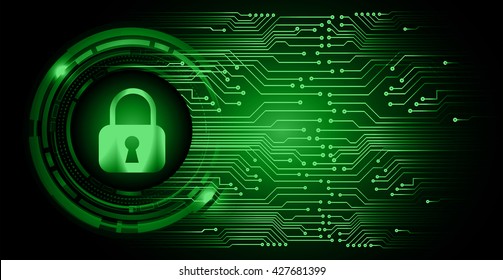 Safety concept: Closed Padlock on digital background, green abstract light hi speed internet technology. Cyber security concept. Cyber background. Cyber data digital Technology.