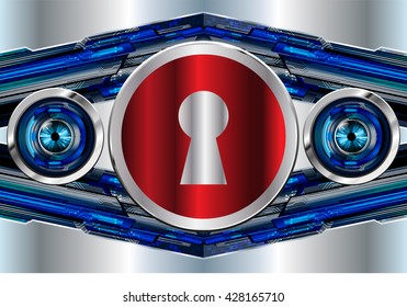 Safety concept: Closed Padlock on digital background, blue abstract light hi speed internet technology. Cyber security concept. Cyber background. Cyber data digital Technology.