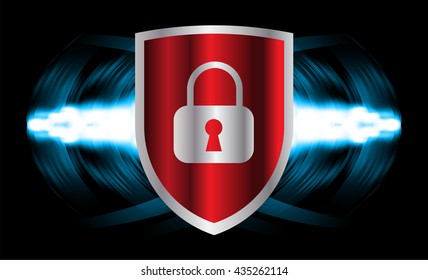 Safety concept: Closed Padlock on digital background, blue abstract light hi speed internet technology. Cyber security concept. Cyber background. Cyber data digital Technology. vector