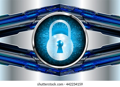 Safety concept, Closed Padlock on digital background, cyber security, Blue abstract hi speed internet technology background illustration. key