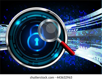 Safety concept, Closed Padlock on digital background, cyber security, Blue abstract hi speed internet technology background illustration, cyber. key