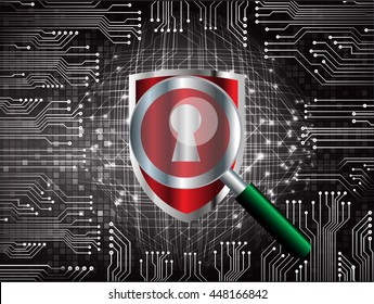 Safety concept, Closed Padlock on digital background, cyber security, Black abstract hi speed internet technology background illustration