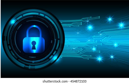 Safety concept, Closed Padlock on digital background, cyber security, Blue abstract hi speed internet technology background illustration. key