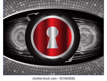 Safety concept, Closed Padlock on digital background, cyber security, Blue abstract hi speed internet technology background illustration. key