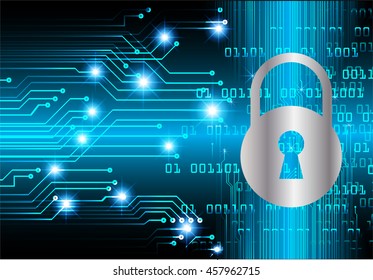 Safety concept, Closed Padlock on digital background, cyber security, Blue abstract hi speed internet technology background illustration. key