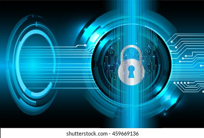 Safety concept, Closed Padlock on digital background, cyber security, Blue abstract hi speed internet technology background illustration. key