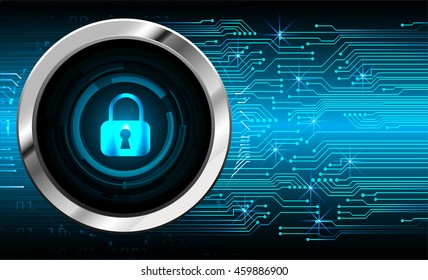 Safety concept, Closed Padlock on digital background, cyber security, Blue abstract hi speed internet technology background illustration. key