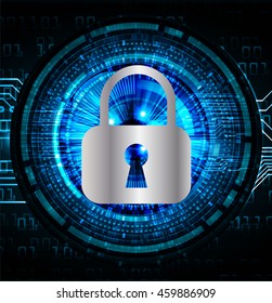 Safety concept, Closed Padlock on digital background, cyber security, Blue abstract hi speed internet technology background illustration. key