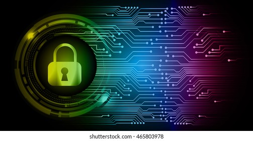Safety concept, Closed Padlock on digital background, cyber security, Blue abstract hi speed internet technology background illustration. key