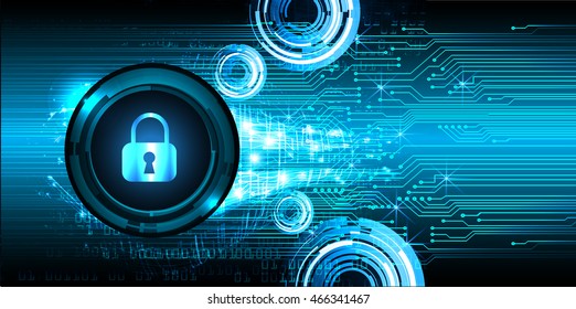 Safety concept, Closed Padlock on digital background, cyber security, Blue abstract hi speed internet technology background illustration. key