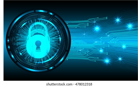 Safety concept, Closed Padlock on digital background, cyber security, Blue abstract hi speed internet technology background illustration.