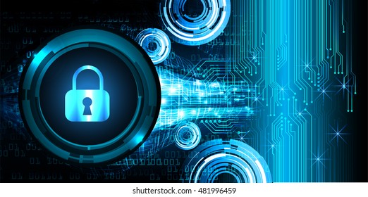Safety concept, Closed Padlock on digital background, cyber security, Blue abstract hi speed internet technology background illustration. key