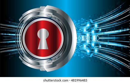 Safety concept, Closed Padlock on digital background, cyber security, Blue abstract hi speed internet technology background illustration. key