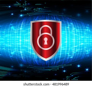 Safety concept, Closed Padlock on digital background, cyber security, Blue abstract hi speed internet technology background illustration. key