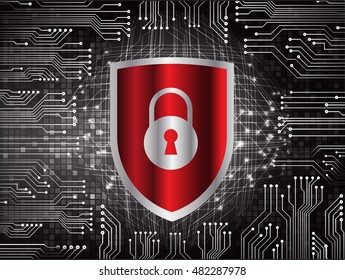 Safety concept, Closed Padlock on digital background, cyber security, Black abstract hi speed internet technology background illustration. key