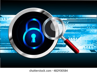 Safety concept, Closed Padlock on digital background, cyber security, Blue abstract hi speed internet technology background illustration. key