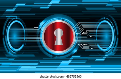 Safety concept, Closed Padlock on digital background, cyber security, Blue abstract hi speed internet technology background illustration. key