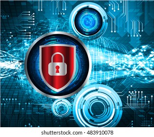 Safety concept, Closed Padlock on digital background, cyber security, Blue abstract hi speed internet technology background illustration. key