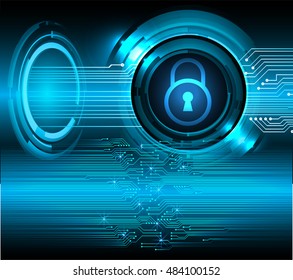 Safety concept, Closed Padlock on digital background, cyber security, Blue abstract hi speed internet technology background illustration. key