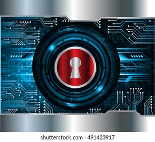 Safety concept, Closed Padlock on digital background, cyber security, Blue abstract hi speed internet technology background illustration. key