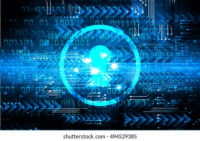 Safety concept, Closed Padlock on digital background, cyber security, Blue abstract hi speed internet technology background illustration. key
