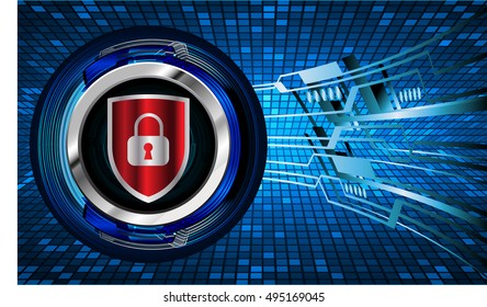 Safety concept, Closed Padlock on digital background, cyber security, Blue abstract hi speed internet technology background illustration. key