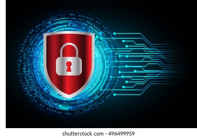 Safety concept, Closed Padlock on digital background, cyber security, Blue abstract hi speed internet technology background illustration. key
