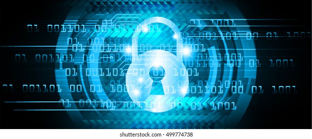 Safety concept, Closed Padlock on digital background, cyber security, Blue abstract hi speed internet technology background illustration. key