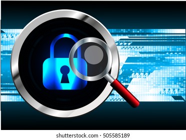 Safety concept: Closed Padlock on digital background, blue abstract light hi speed internet technology. Cyber security concept. key