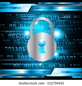 Safety concept: Closed Padlock on digital background, blue abstract light hi speed internet technology. Cyber security concept. key