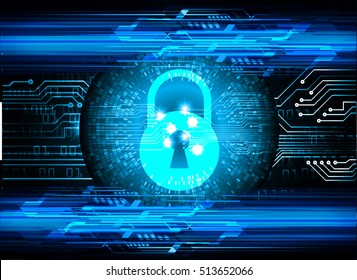 Safety concept: Closed Padlock on digital background, blue abstract light hi speed internet technology. Cyber security concept. key