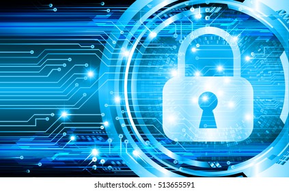 Safety concept: Closed Padlock on digital background, blue abstract light hi speed internet technology. Cyber security concept. key
