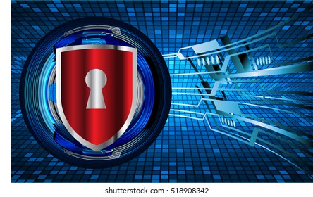 Safety concept, Closed Padlock on digital background, cyber security, Blue abstract hi speed internet technology background illustration. key
