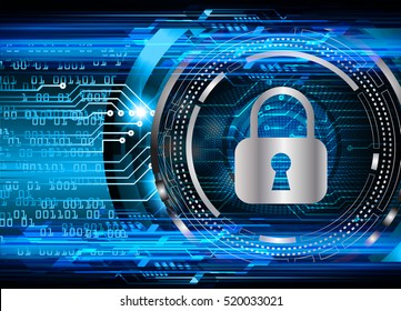 Safety concept, Closed Padlock on digital background, cyber security, Blue abstract hi speed internet technology background illustration. key