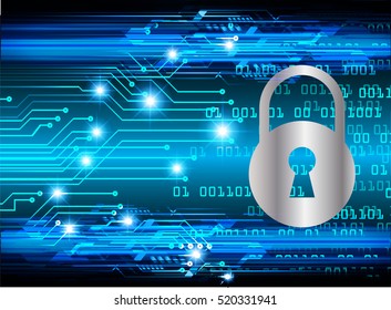 Safety concept, Closed Padlock on digital background, cyber security, Blue abstract hi speed internet technology background illustration. key