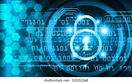 Safety concept: Closed Padlock on digital background, blue abstract light hi speed internet technology. Cyber security concept. key. vector