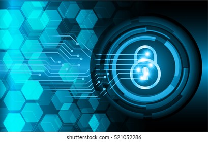 Safety concept: Closed Padlock on digital background, blue abstract light hi speed internet technology. Cyber security concept. key. vector