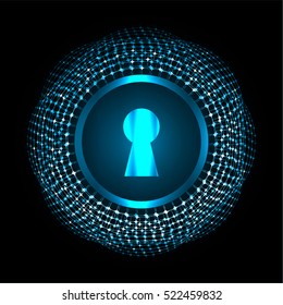 Safety concept, Closed Padlock on digital background, cyber security, Blue abstract hi speed internet technology background illustration. key