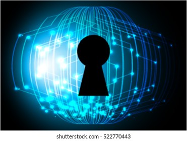 Safety concept, Closed Padlock on digital background, cyber security, Blue abstract hi speed internet technology background illustration. key