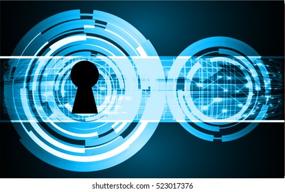 Safety concept, Closed Padlock on digital background, cyber security, Blue abstract hi speed internet technology background illustration. key
