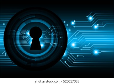 Safety concept, Closed Padlock on digital background, cyber security, Blue abstract hi speed internet technology background illustration. key