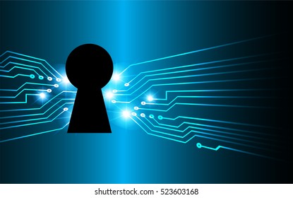 Safety concept, Closed Padlock on digital background, cyber security, Blue abstract hi speed internet technology background illustration. key