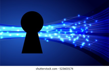 Safety concept, Closed Padlock on digital background, cyber security, Blue abstract hi speed internet technology background illustration. key