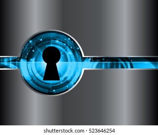 Safety concept, Closed Padlock on digital background, cyber security, Blue abstract hi speed internet technology background illustration. key vector