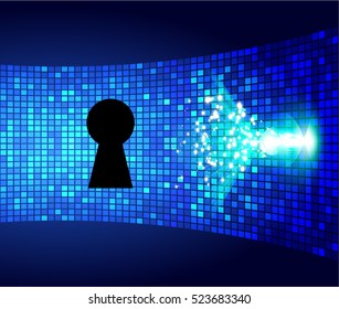 Safety concept, Closed Padlock on digital background, cyber security, Blue abstract hi speed internet technology background illustration. key vector