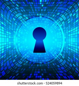 Safety concept, Closed Padlock on digital background, cyber security, Blue abstract hi speed internet technology background illustration. key