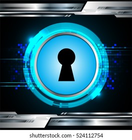 Safety concept, Closed Padlock on digital background, cyber security, Blue abstract hi speed internet technology background illustration. key