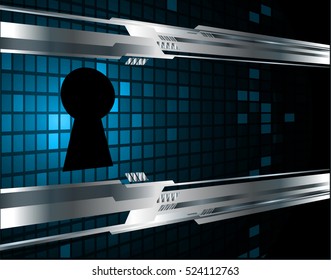 Safety concept, Closed Padlock on digital background, cyber security, Blue abstract hi speed internet technology background illustration. key