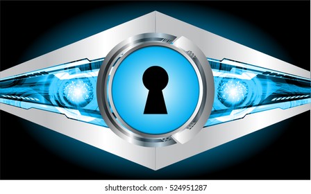 Safety concept, Closed Padlock on digital, cyber security, Blue abstract hi speed internet technology background illustration. key. vector