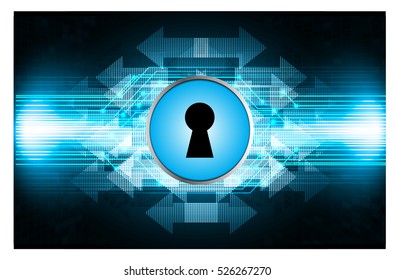 Safety concept, Closed Padlock on digital background, cyber security, Blue abstract hi speed internet technology background illustration. key. vector